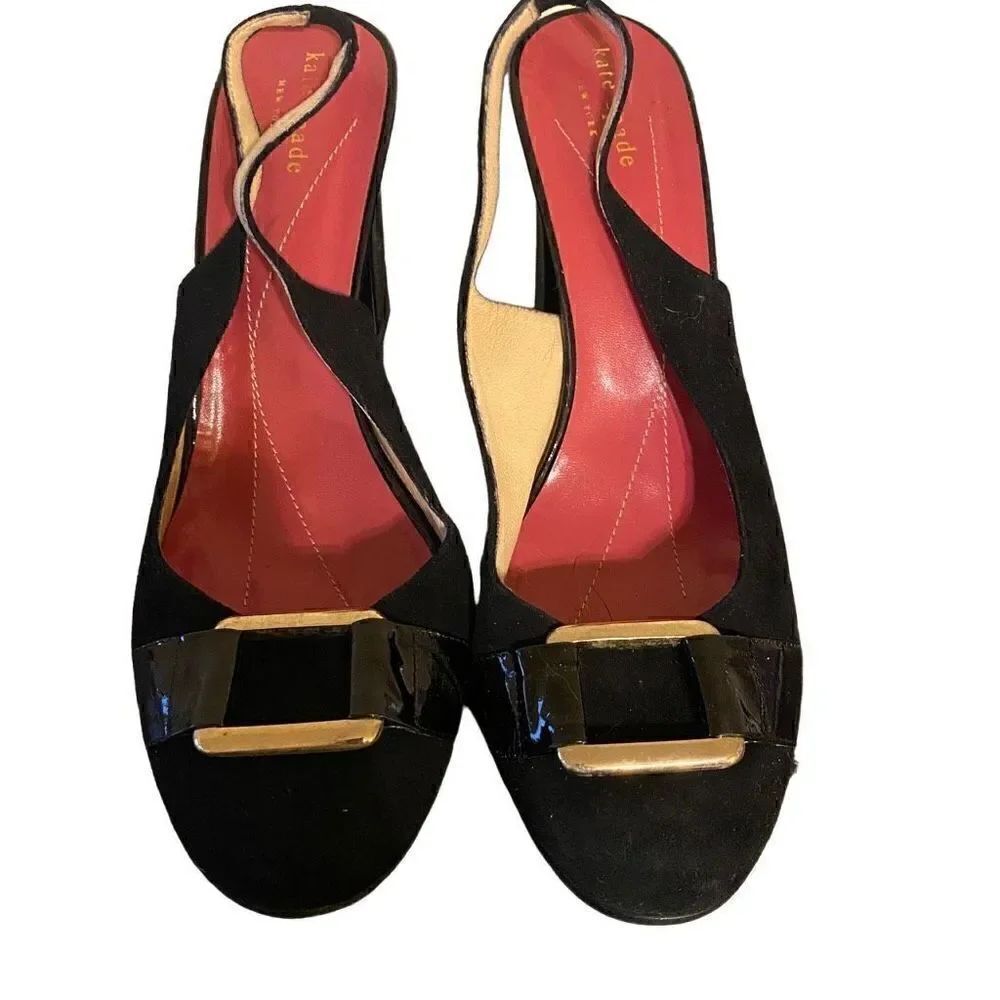 Kate Spade black patent leather heeled shoes size 10 made in Italy